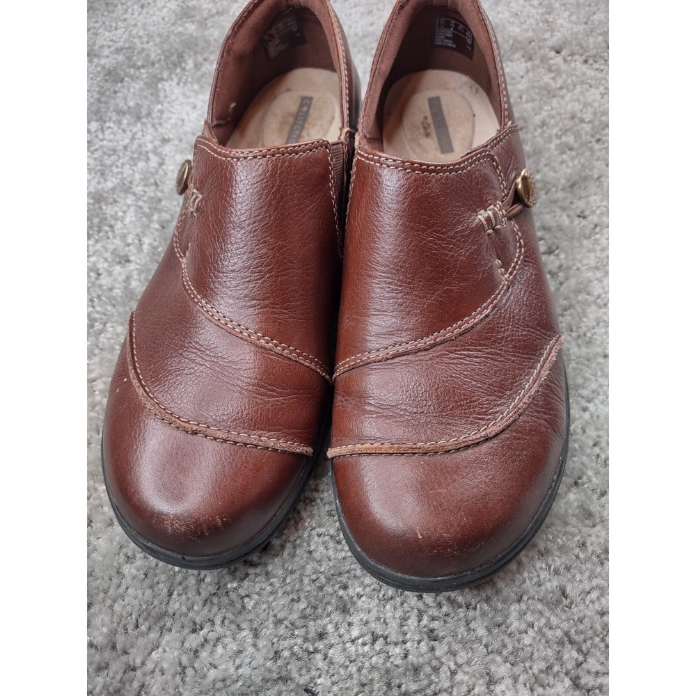 Clarks Cheyn Misha Brown Leather Slip On Shoes Loafers Womens Size 10‎ button